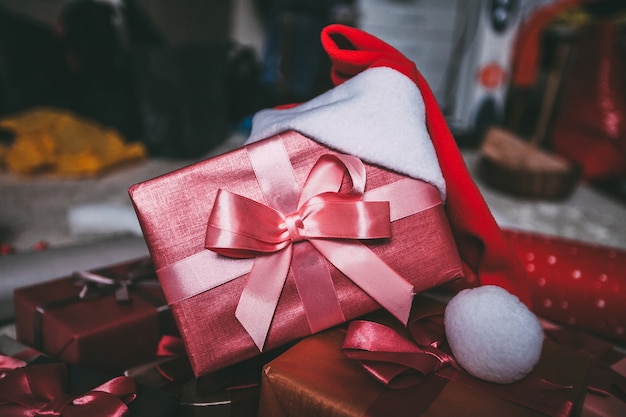 Beautiful Christmas gifts on the floor