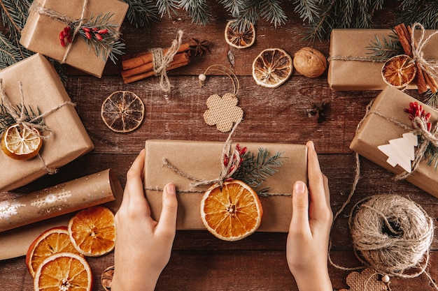 Beautiful Christmas gifts wrapped in paper