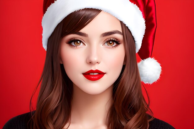 Beautiful christmas girl in santa hat ai generative art