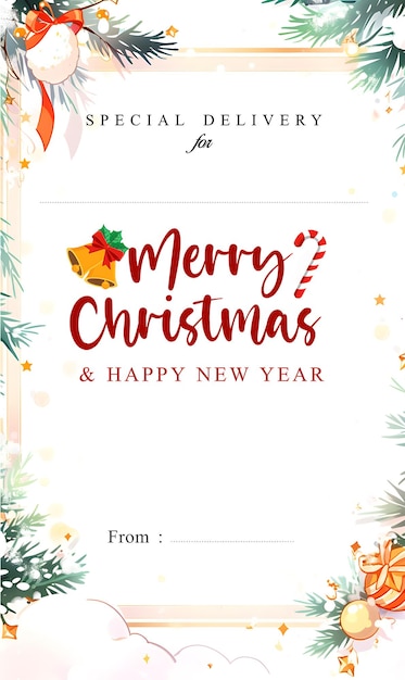 Photo beautiful christmas and happy new year card template portrait