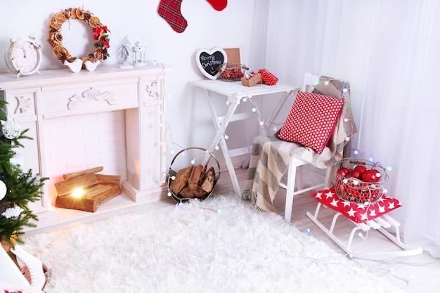 Beautiful Christmas interior in white and red tones