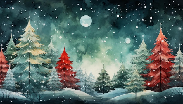 a beautiful christmas night painting with water colors