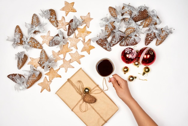 Beautiful Christmas ornaments on the table