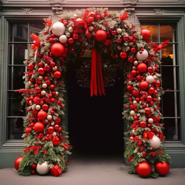 Beautiful christmas red garland front porch door pictures AI Generated art