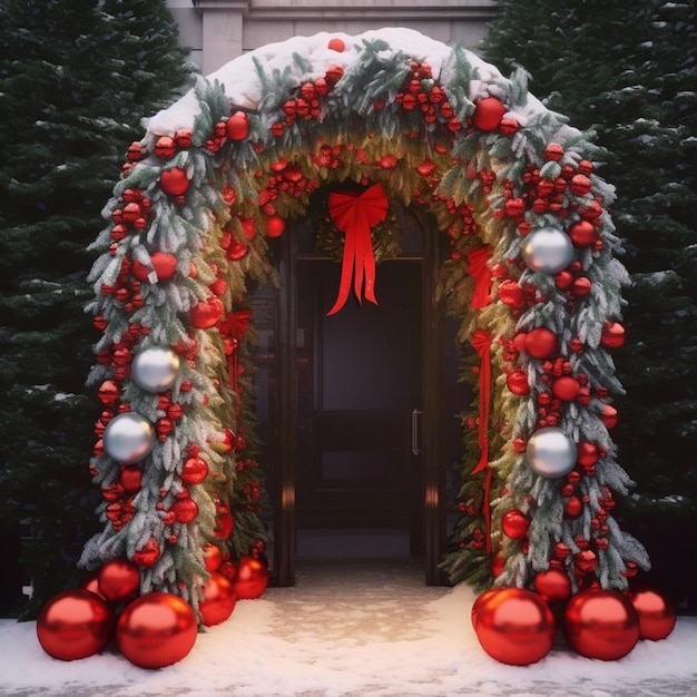 Beautiful christmas red garland front porch door pictures AI Generated art