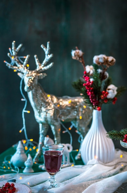 Beautiful Christmas table setting with decorations in vintage style