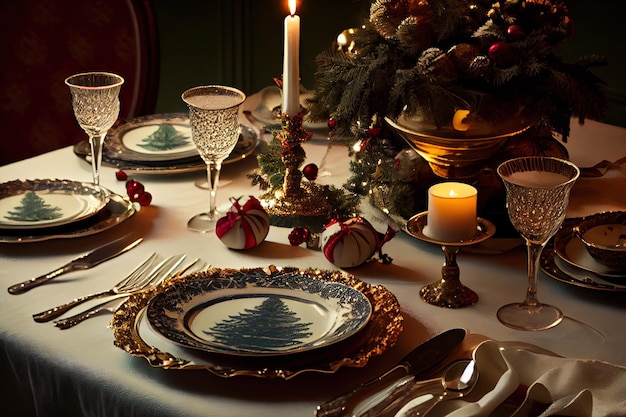 Photo beautiful christmas table setting