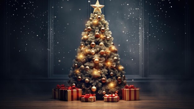 Фото Красивая рождественская елка в студии