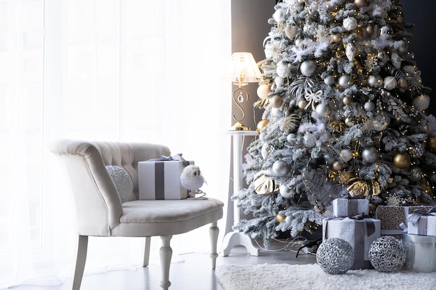 Beautiful Christmas tree indoors with white space for text