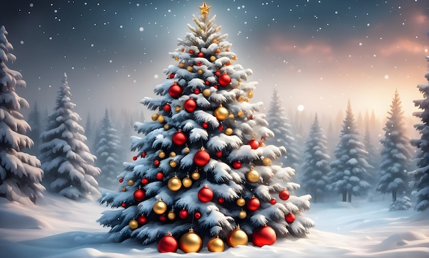 Foto bellissimo albero di natale paesaggio invernale arte digitale banner arte di sfondo generata dall'ia