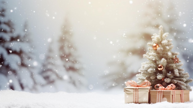 눈 에 선물 상자 와 함께 아름다운 크리스마스 트리