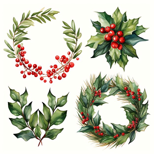 Beautiful christmas watercolor decoration set on white background svg illustration collection art