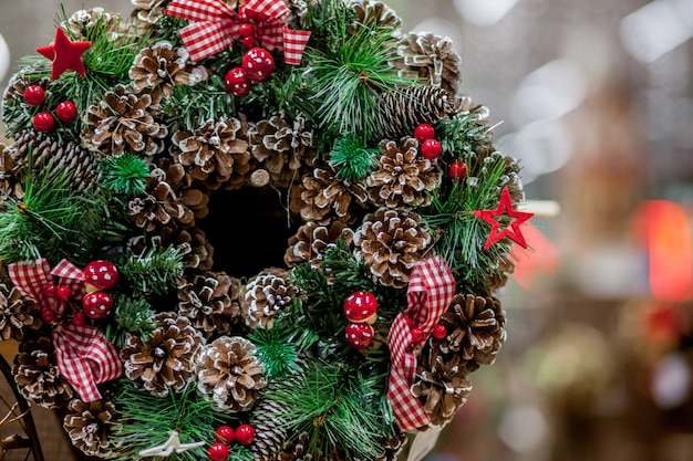 Beautiful Christmas wreath displayed on store front