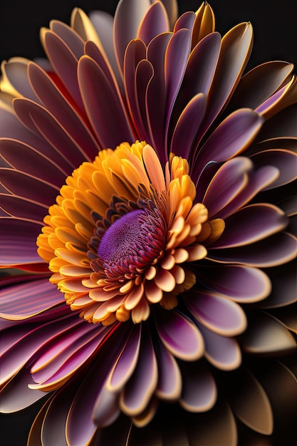 Beautiful chrysanthemum Flower on black background For design Closeup Nature Digital artwork
