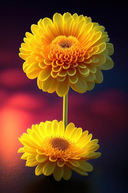 Beautiful chrysanthemum flower at night Bioluminescent chrysanthemum 3d render