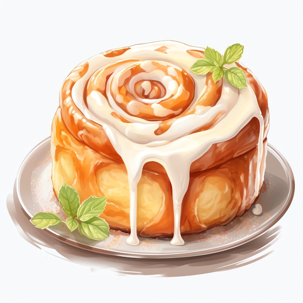 beautiful Cinnamon roll with cream cheese frosting tasty dessert clipart illustration