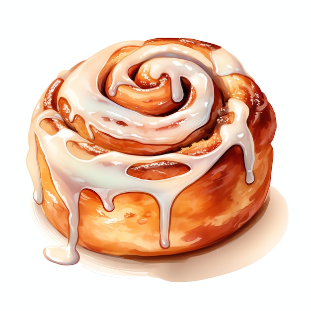 beautiful Cinnamon roll with icing tasty dessert clipart illustration