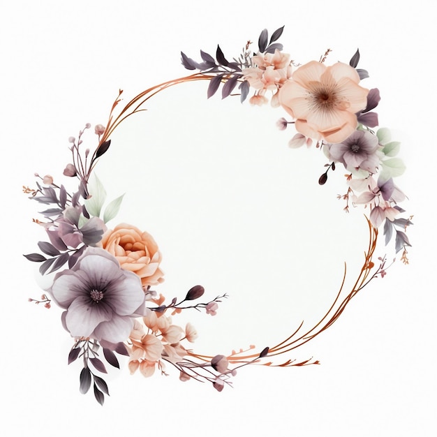 Beautiful circle floral frame white background