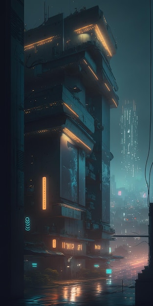 Beautiful city buildings design futuristic city flat style design illustration Generative Ai