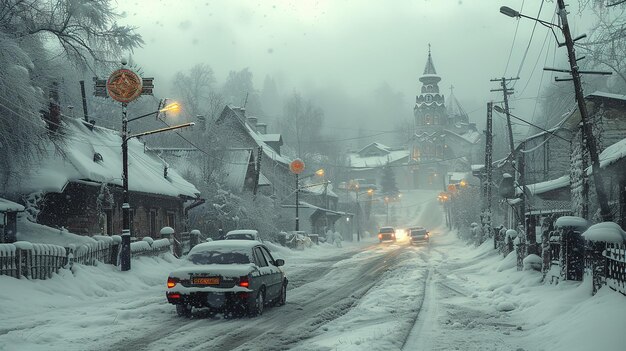 The beautiful city is covered with frost streets and cars and frozen people in winter realistic image natural style beautiful image ar 169 stylize 750 v 6 Job ID 3bf20350425c4111b3384177339a13b7