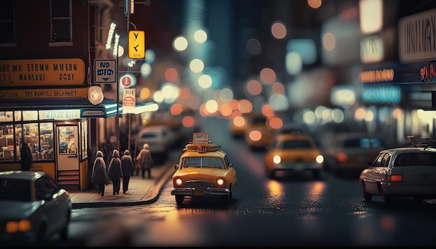 Beautiful city life with lights cars and busy streets miniature effect Generative Ai