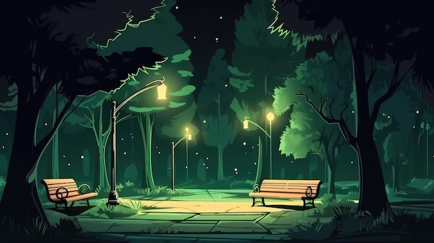 красивый городской парк ночной вид фоновая иллюстрация