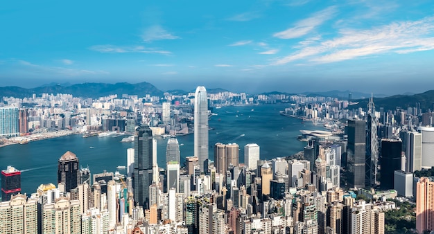 写真 香港、中国の美しい街のスカイライン