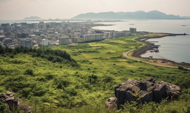 丘から見える美しい街の景色