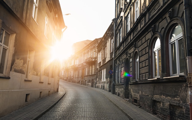 Beautiful cityscape. Lane in Poland at sunset