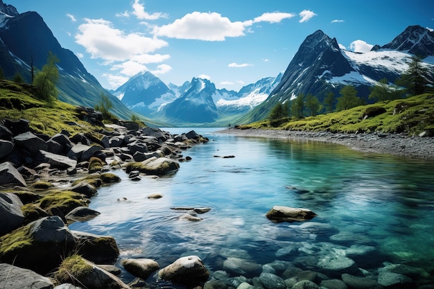 Beautiful clear lake in the mountains on a sunny day