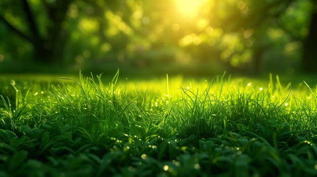 Photo beautiful close uo of grass field on spring season freshness yellow green color on naural background