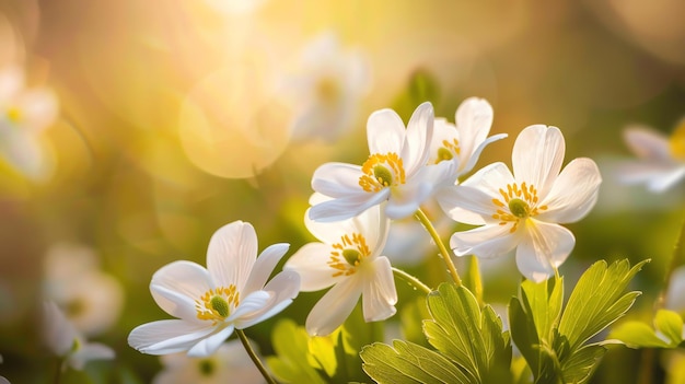 A beautiful closeup of anemone flowers in a field