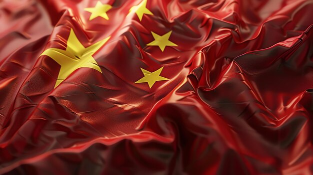 A beautiful closeup of the flag of China The flag is red with five gold stars in the upper left corner