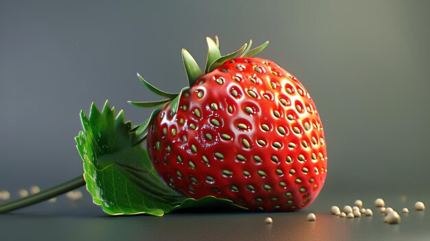 Photo a beautiful closeup image of a fresh ripe strawberry the strawberry is red and juicy with green leaves