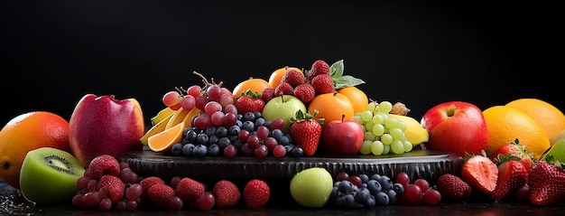 Beautiful closeup photograph of different types of fresh fruits on a table in manner