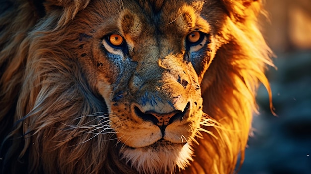 Прекрасная крупная фотография величественного льва Ай создала искусство