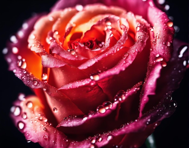 Beautiful closeup rose flower in bloom with water drops