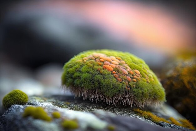 Красивый снимок зеленого мха, растущего на камне, крупным планом Сгенерировано AI