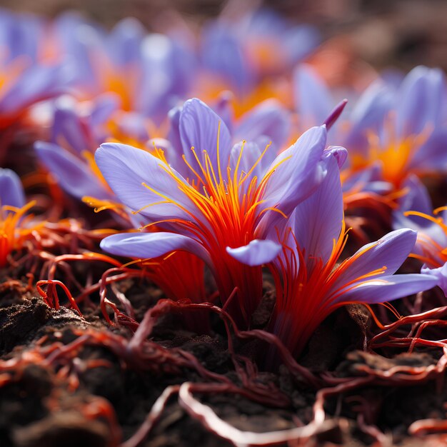 Photo beautiful closeup shot of saffron flower with saffron