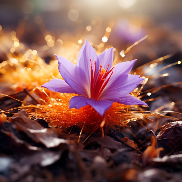 Photo beautiful closeup shot of saffron flower with saffron