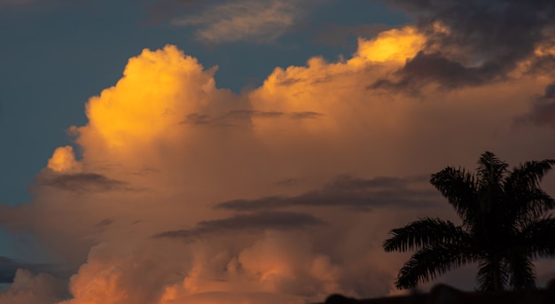 Beautiful clouds on a late summer afternoon in Brazil, selective focus