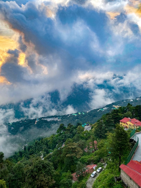 Beautiful clouds in mountains from window in Mussoorie uttarakhand India