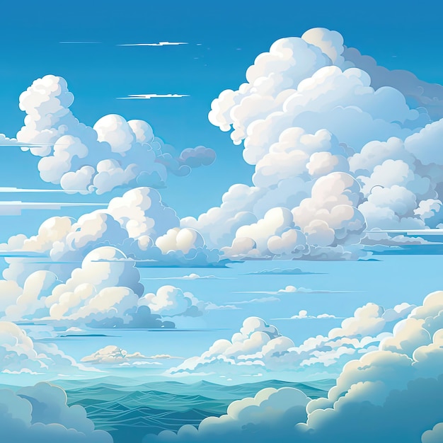 Красивый облачный пейзаж с облаками и голубым небом Векторная иллюстрация