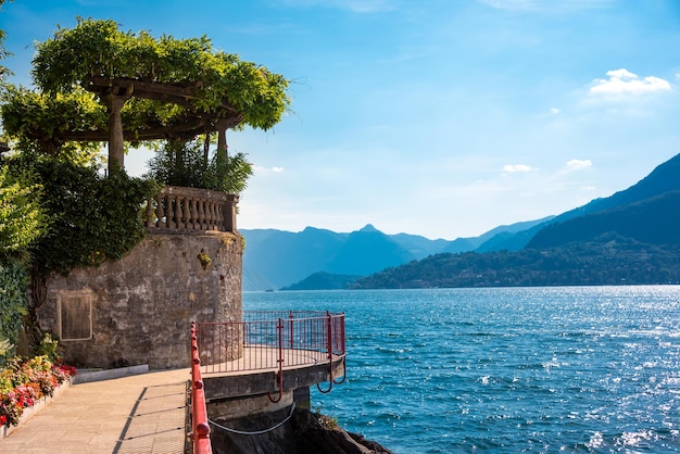 Beautiful coast of lake Como in summer famous tourism destination