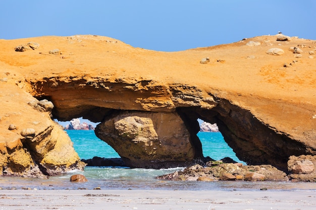 Bellissimi paesaggi della costa nella riserva nazionale di paracas, regione di ica, costa del pacifico del perù.