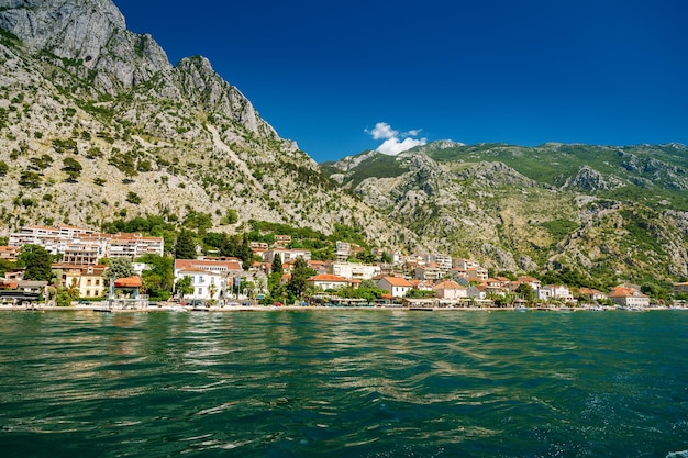 Beautiful coastline in Montenegro's Bay of Kotor with private cottages