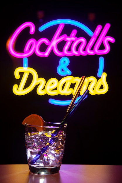 Photo beautiful cocktails and dreams neon sign