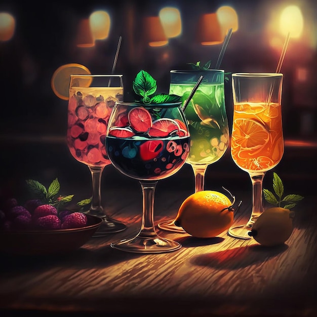 Beautiful cocktails on the table in the bar Generative AI