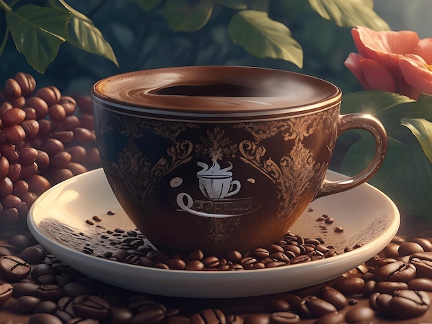 A Beautiful Coffee Day with Coffee Cup illustration fantasy background