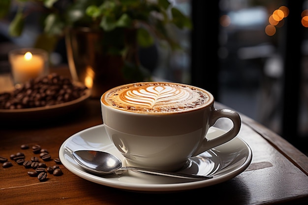 beautiful coffee latte on table in cafe restaurant